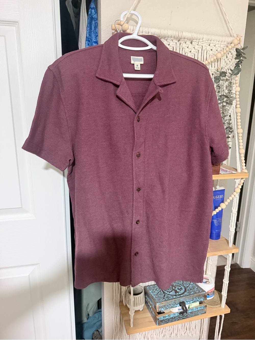 J crew Men's Short-Sleeve Button Shirt - Plum